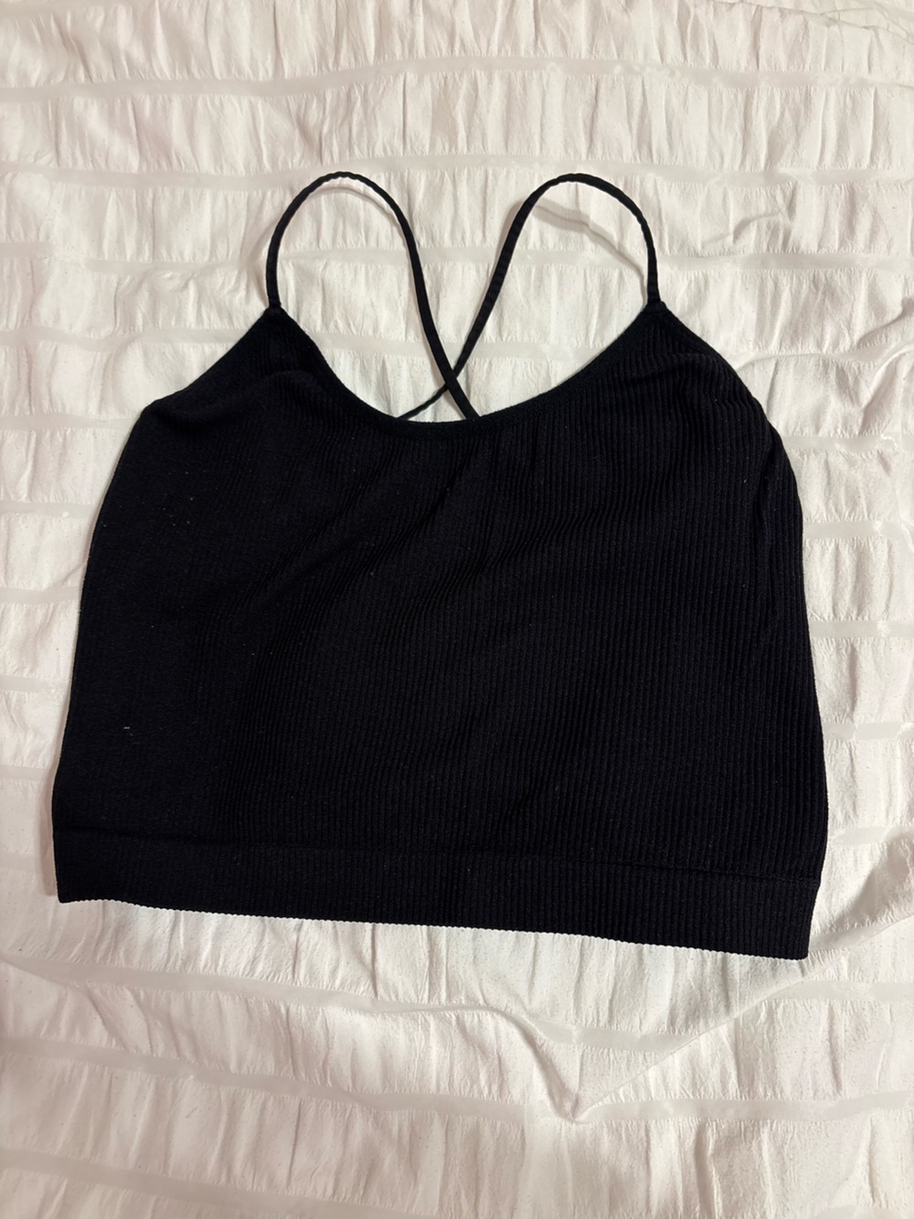 Colsie Black Ribbed Spaghetti Strap Crop Top - Women